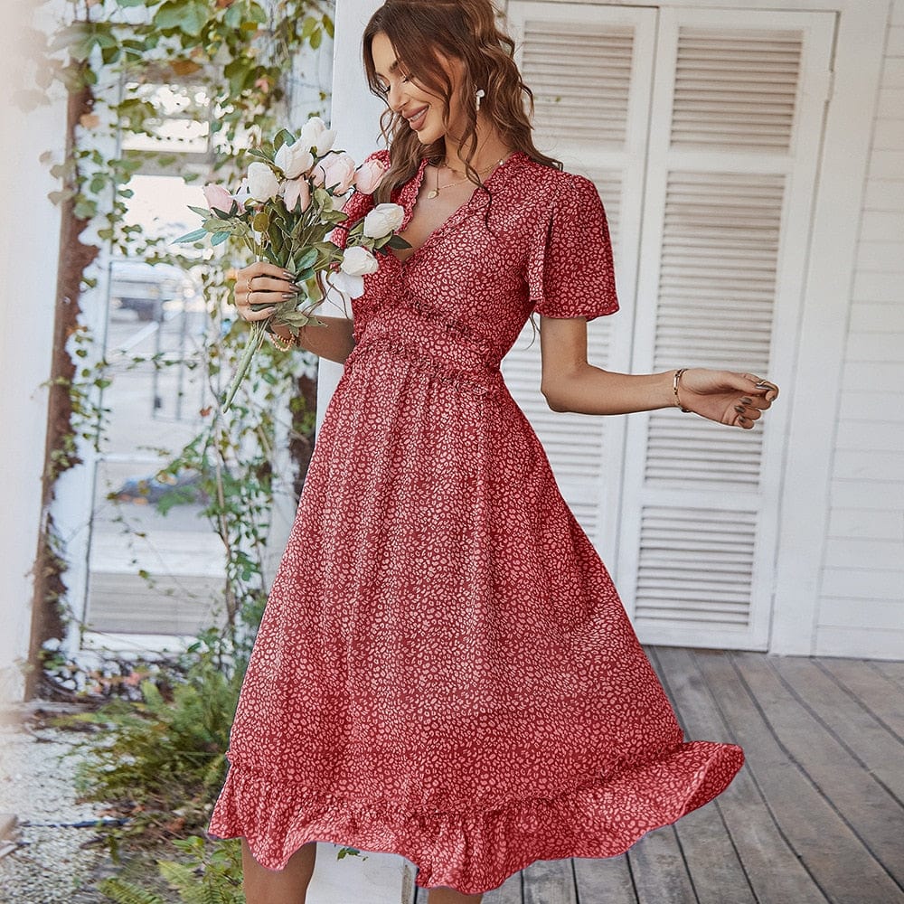 Zaida Elevated Burgundy Bohemian Midi Dress Designer Edit