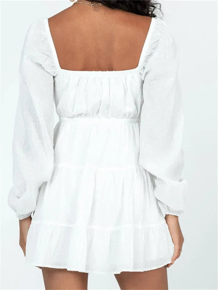 Spring Autumn LaceUp Long Sleeve Mini Dresses