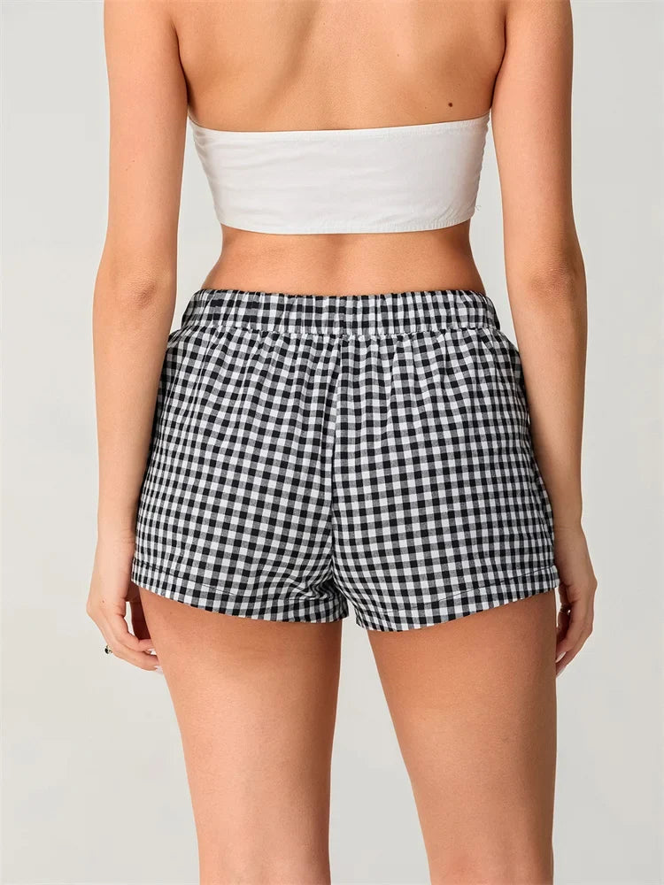 Plaid Elastic Waist Loose Short