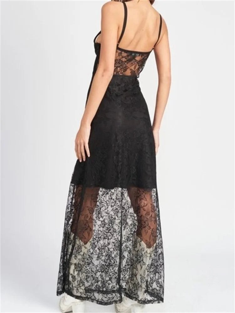 Sexy Women V Neck Sleeveless Lace Patchwork Flower Embroidery Slim Tank Summer Party Vestidos