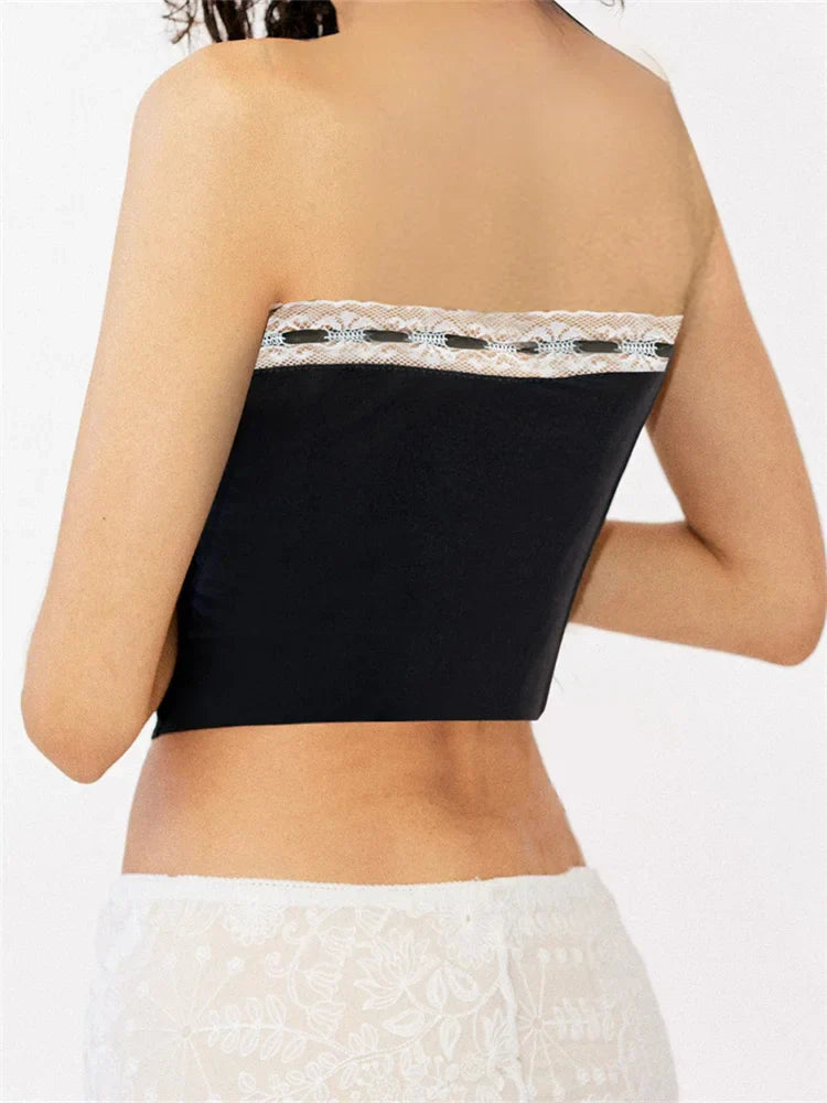 Tube for Women Sexy Strapless Off Shoulder Y2K Fairy Grunge Sleeveless Summer Laceup Mini Vest Streetwear Crop Top