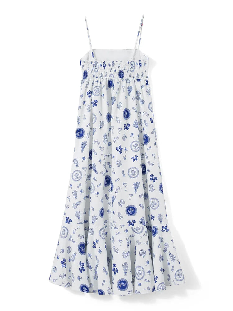 Vintage Women Summer Sleeveless Spaghetti Strap Floral Print Party Loose Casual Square Neck Vestidos