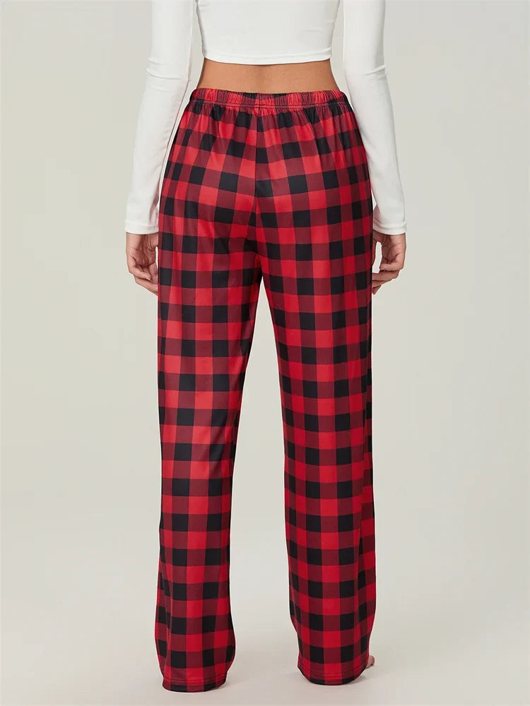 Plaid Print Lace-Up Elastic Sleep Pant