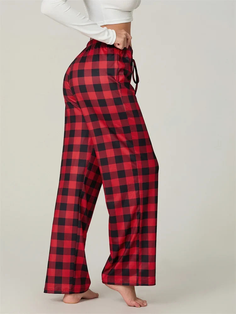 Plaid Print Lace-Up Elastic Sleep Pant