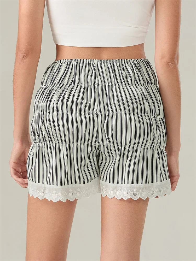 Striped Lace Lantern Ruched Short