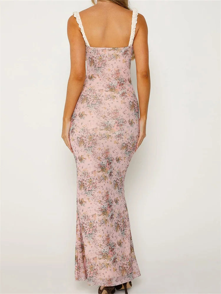 Women Sleeveless V-neck Backless Floral Print Patchwork Summer Cocktail Party Female Vestidos