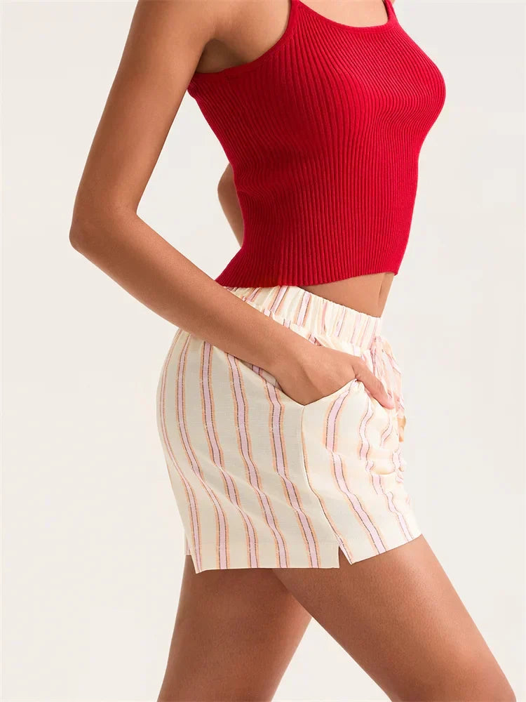 Striped Wide Leg Pocket Short