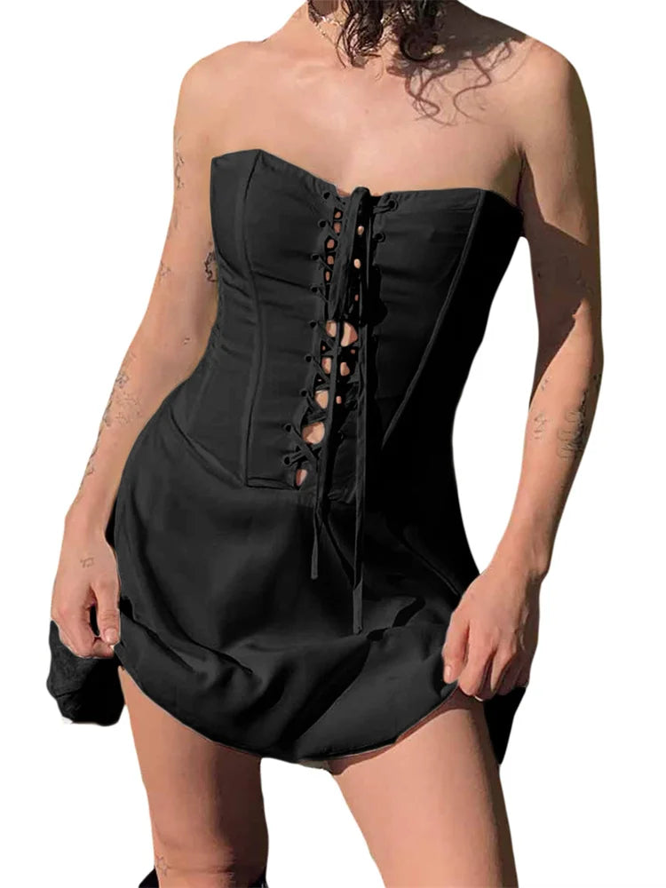 Trendy CrissCross LaceUp Tube Mini Dresses