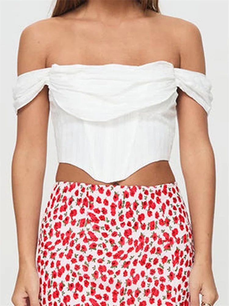 Off Shoulder Solid Zip Backless Tee Crop Top WHITE / S croptop-250126