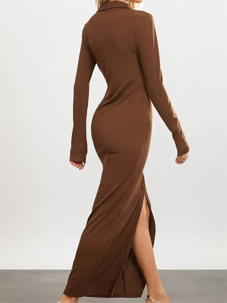 Women Slim Fit Sleeve Button Down Turn Down Collar Evening for Spring Fall Female Vestidos