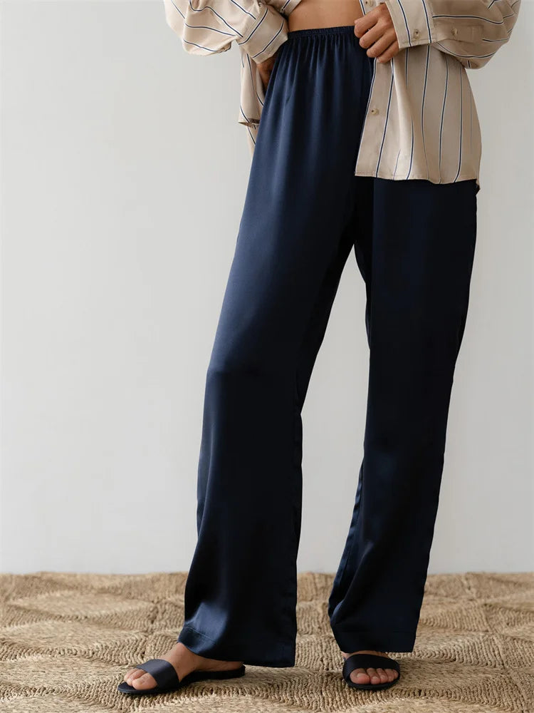 Solid Color Lounge Elastic Waist Pull-On Pant DARKBLUE / S pant-250223