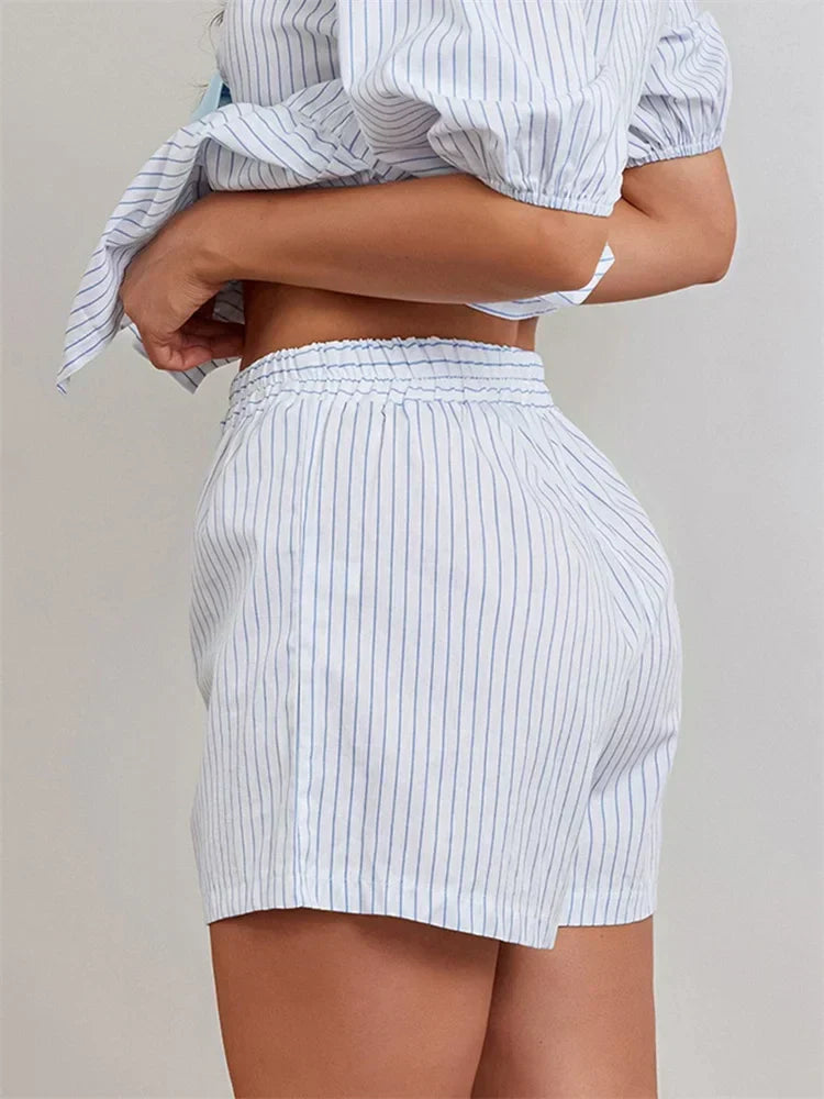 Striped Loose Elastic Waist Short