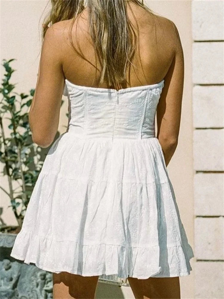 Fashionable Backless TieUp Buttons Mini Dresses