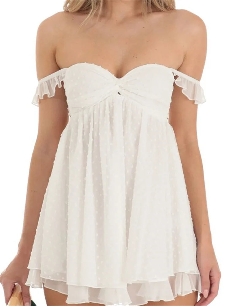 Casual Short Sleeve BacklessOff Shoulder Backless Mini Dresses