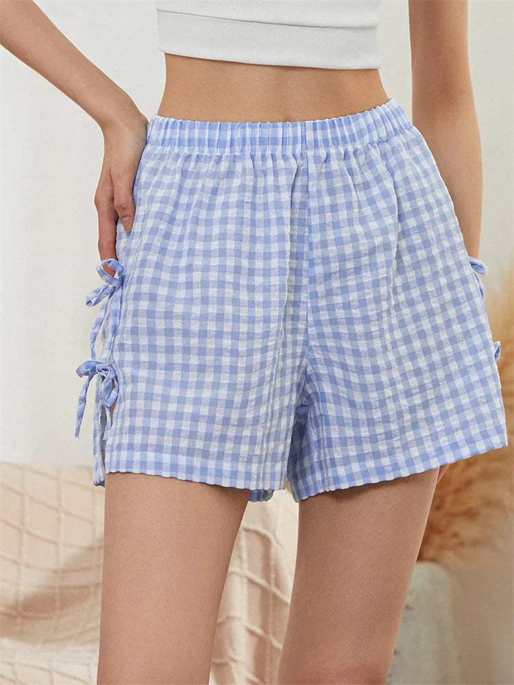 Striped Cutout Tie-Up Bow Short