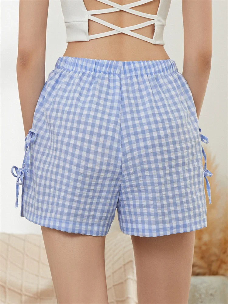 Striped Cutout Tie-Up Bow Short
