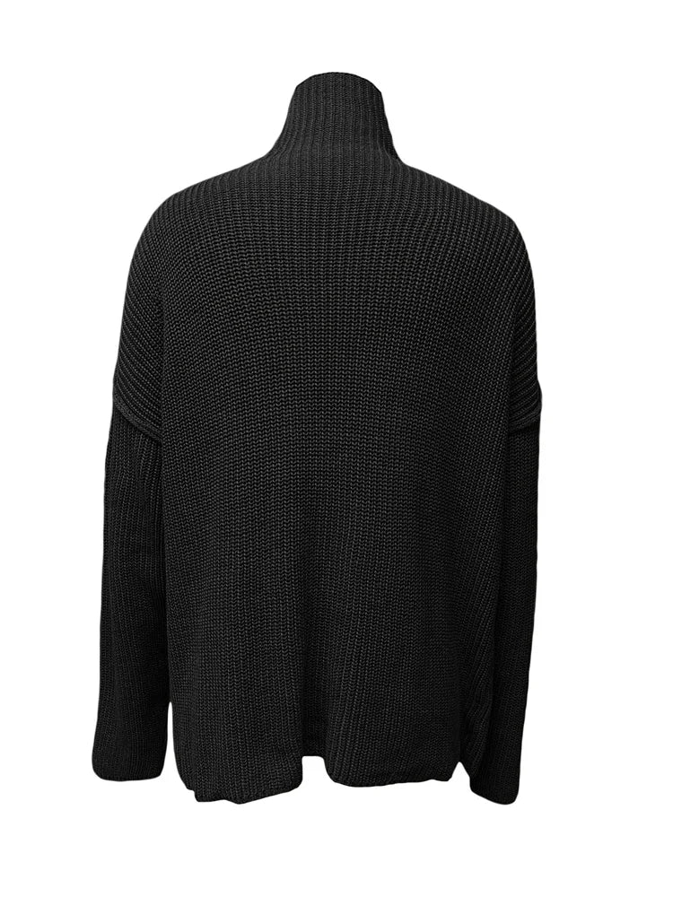 JuliaFashion Y2K Spring Autumn Hollow Out Knitwear Mesh Patchwork Long Sleeve High Neck Ribbed Knitted Pullovers Sweater