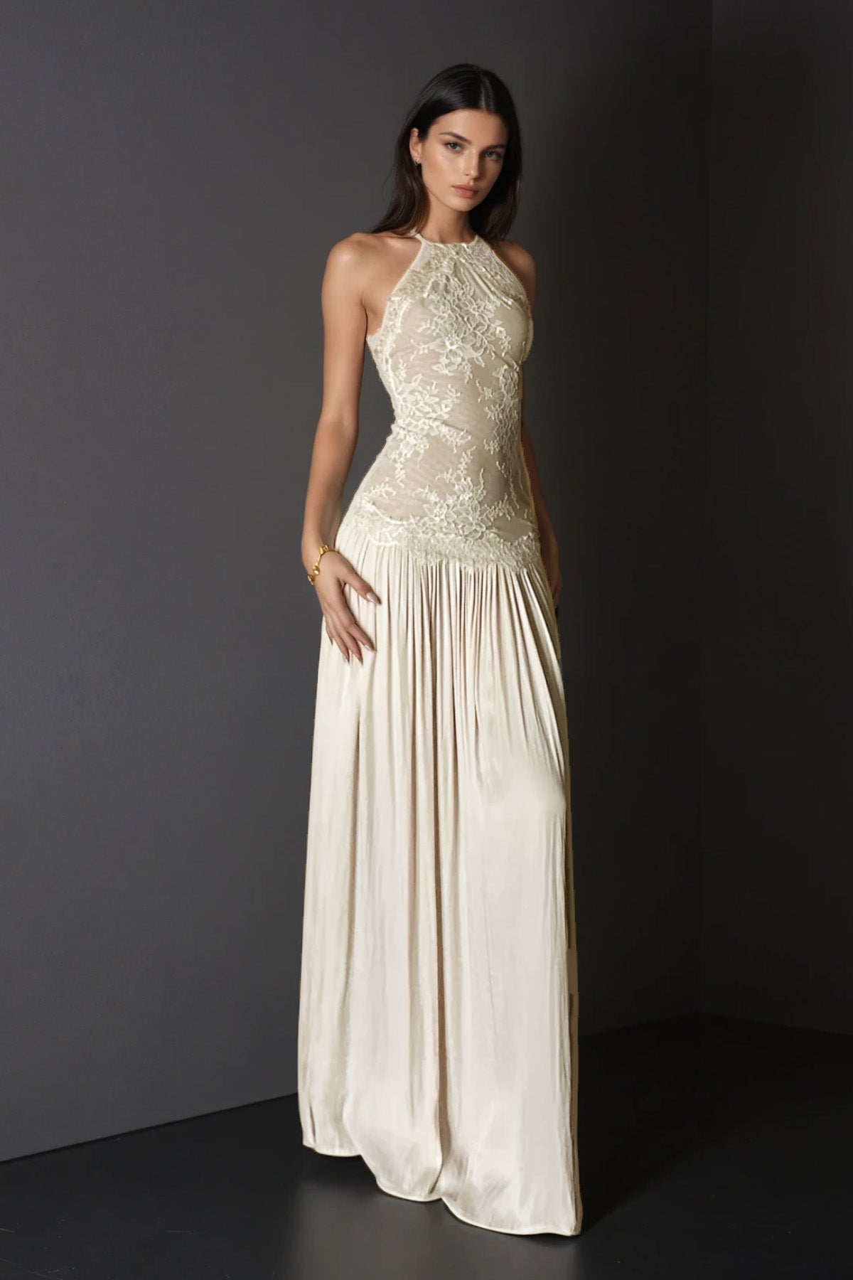 Cadwalader Lace Floral Ruch Maxi Dress
