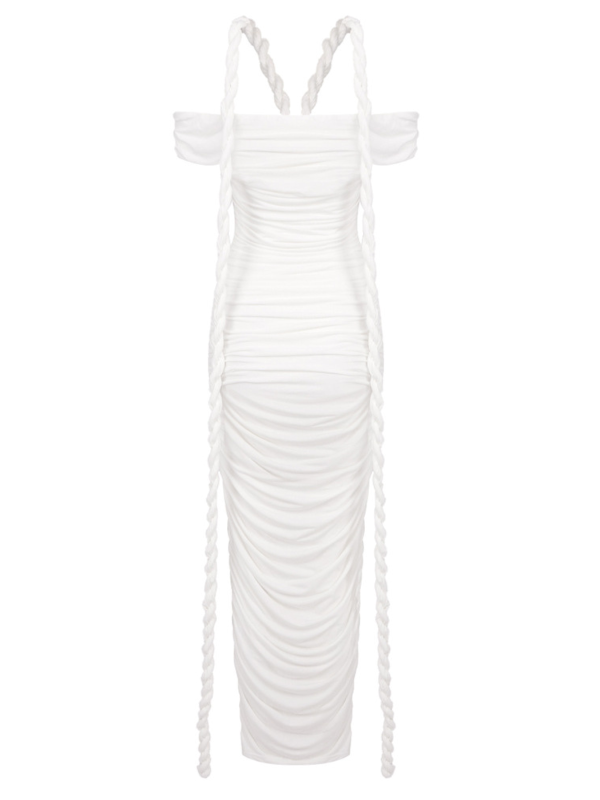 Off Shoulder Ruched Maxi Dress In White