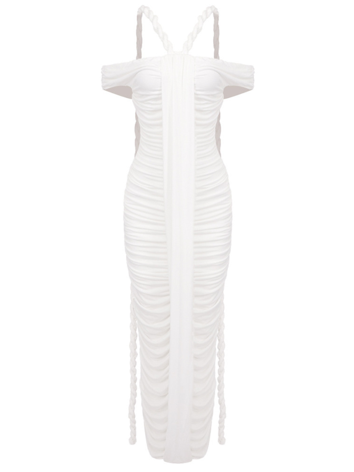 Off Shoulder Ruched Maxi Dress In White