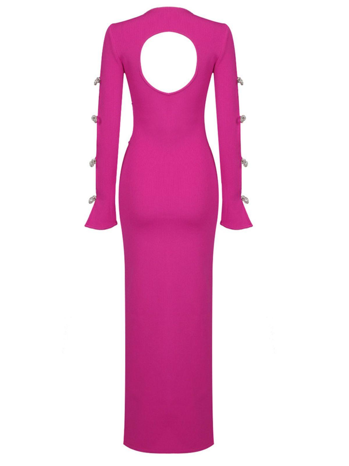 Crew Neck Crystal Bow Cutout Sleeve Bodycon Maxi Dress