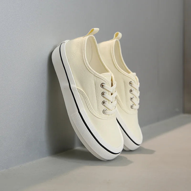 Canvas Lace Up Shallow Casual Shoes Round Toe SSolid Color Comfort Runner Outsole Sweet Novelit Shoes For Women Concise Fashion
