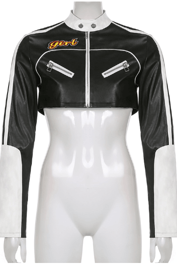 Short motorcycle PU leather jacket
