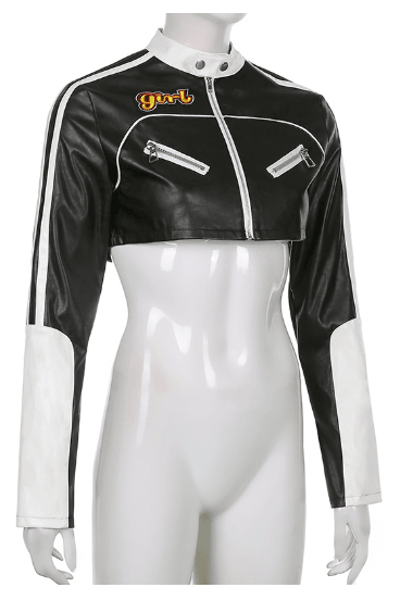 Short motorcycle PU leather jacket