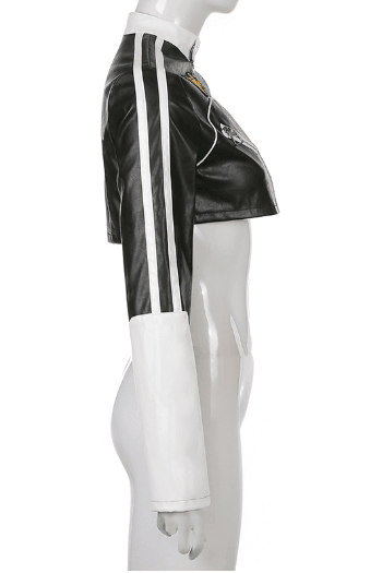 Short motorcycle PU leather jacket