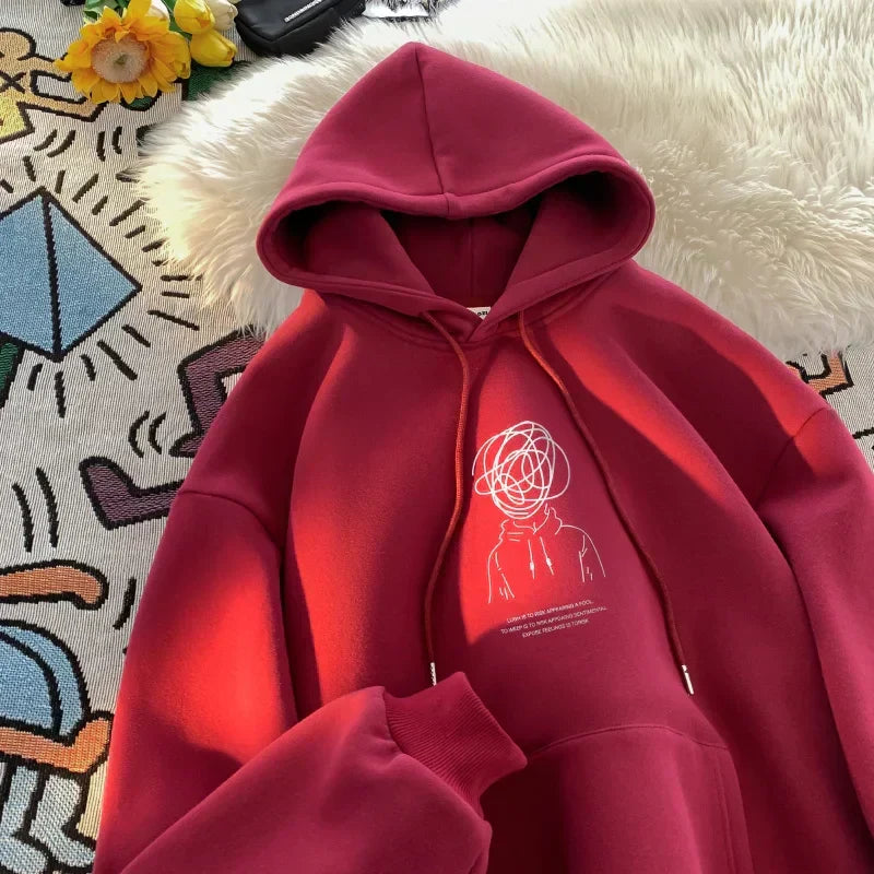 Cartoon Brainstorm Print Hip Hop Hoodie