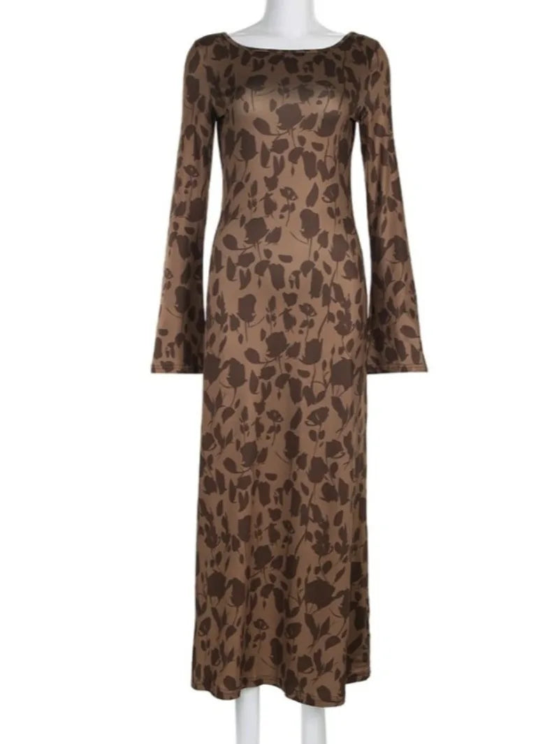 Elegant Oneck High Waist Evening Party Streetwear Maxi Dress
