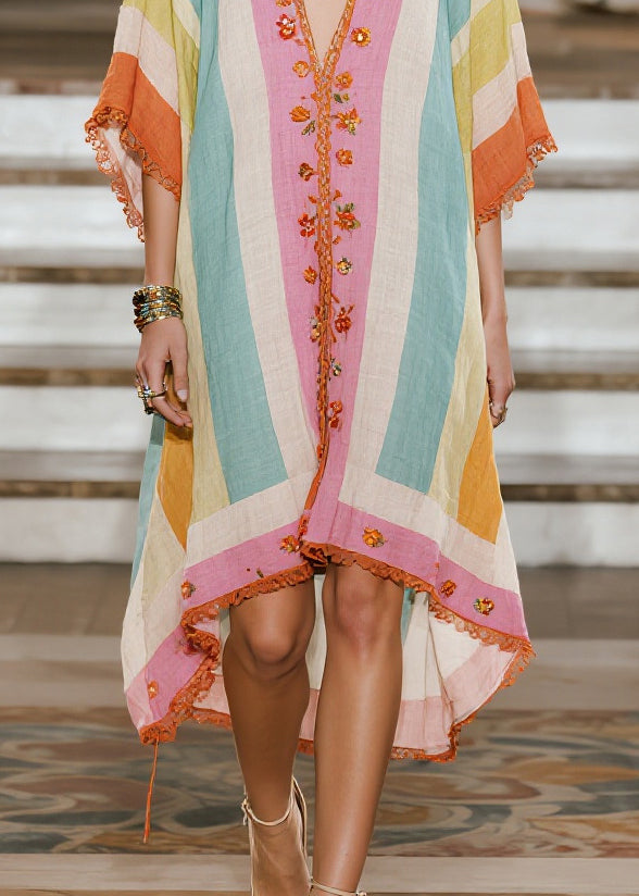 Casual Colorblock Oversized Lace Patchwork Cotton Vacation Dresses Summer