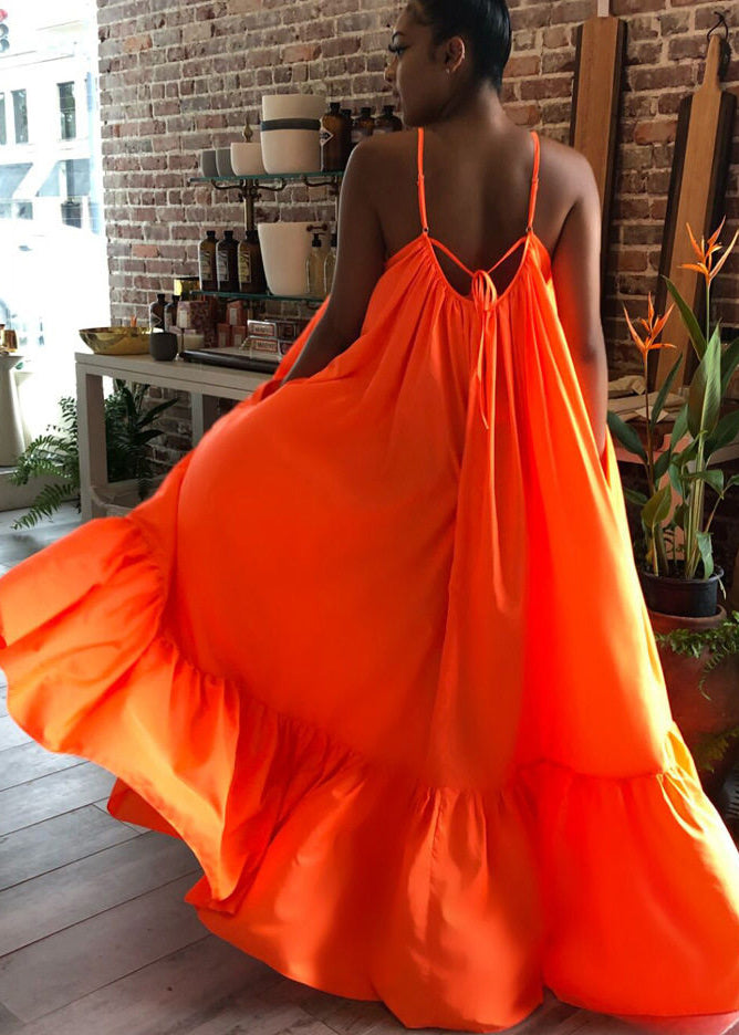 Casual Orange Oversized Exra Large Hem Cotton Cami Dress Summer