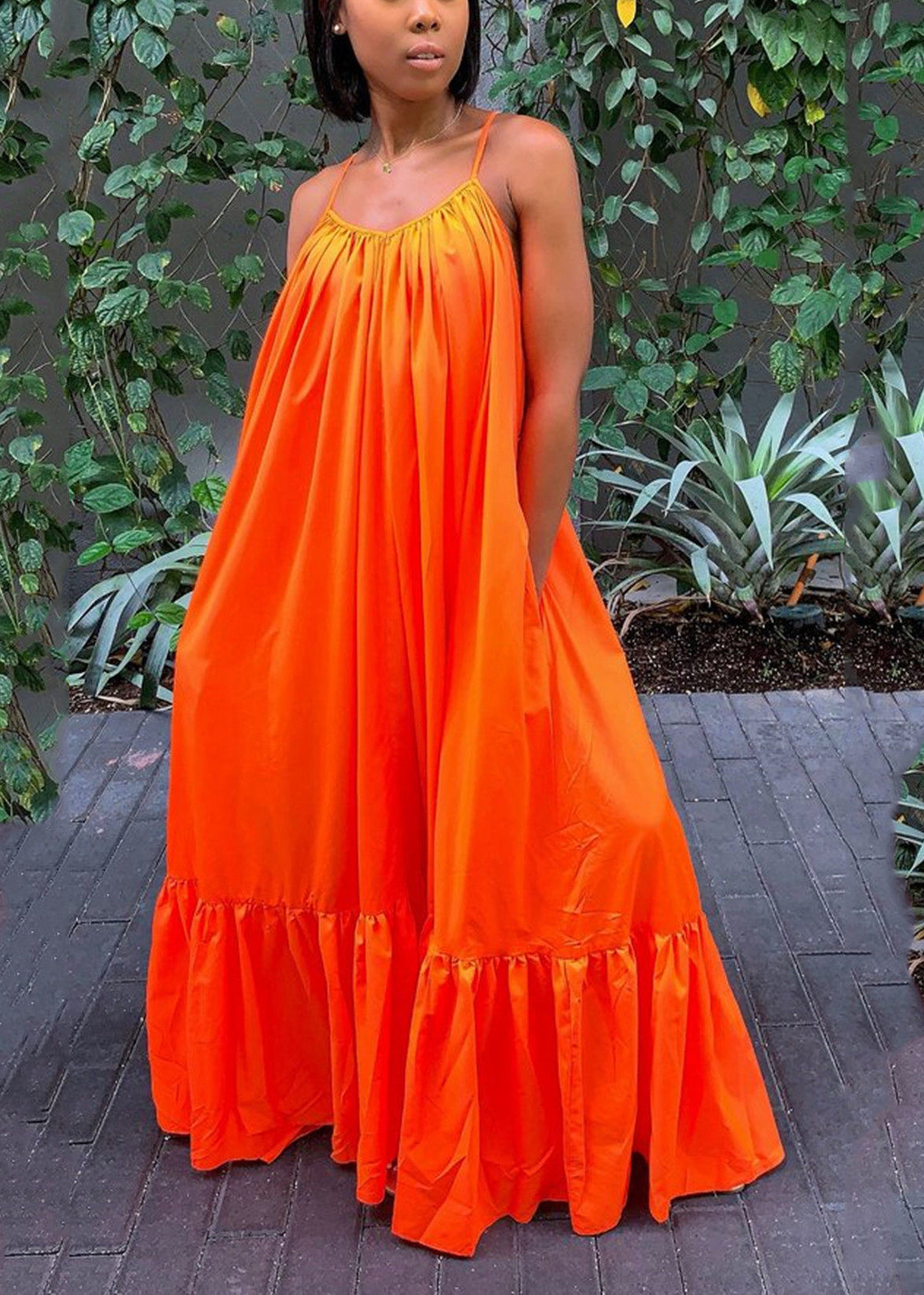 Casual Orange Oversized Exra Large Hem Cotton Cami Dress Summer