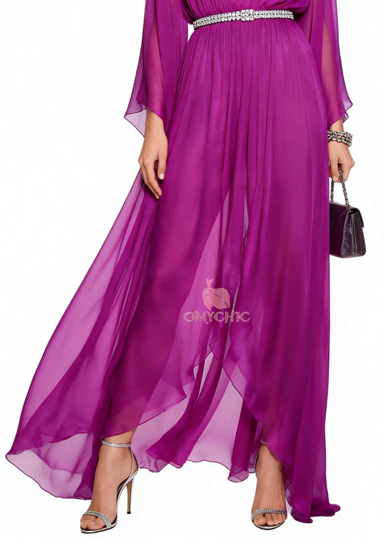 Casual Purple V Neck Draping Chiffon Vacation Dresses Summer