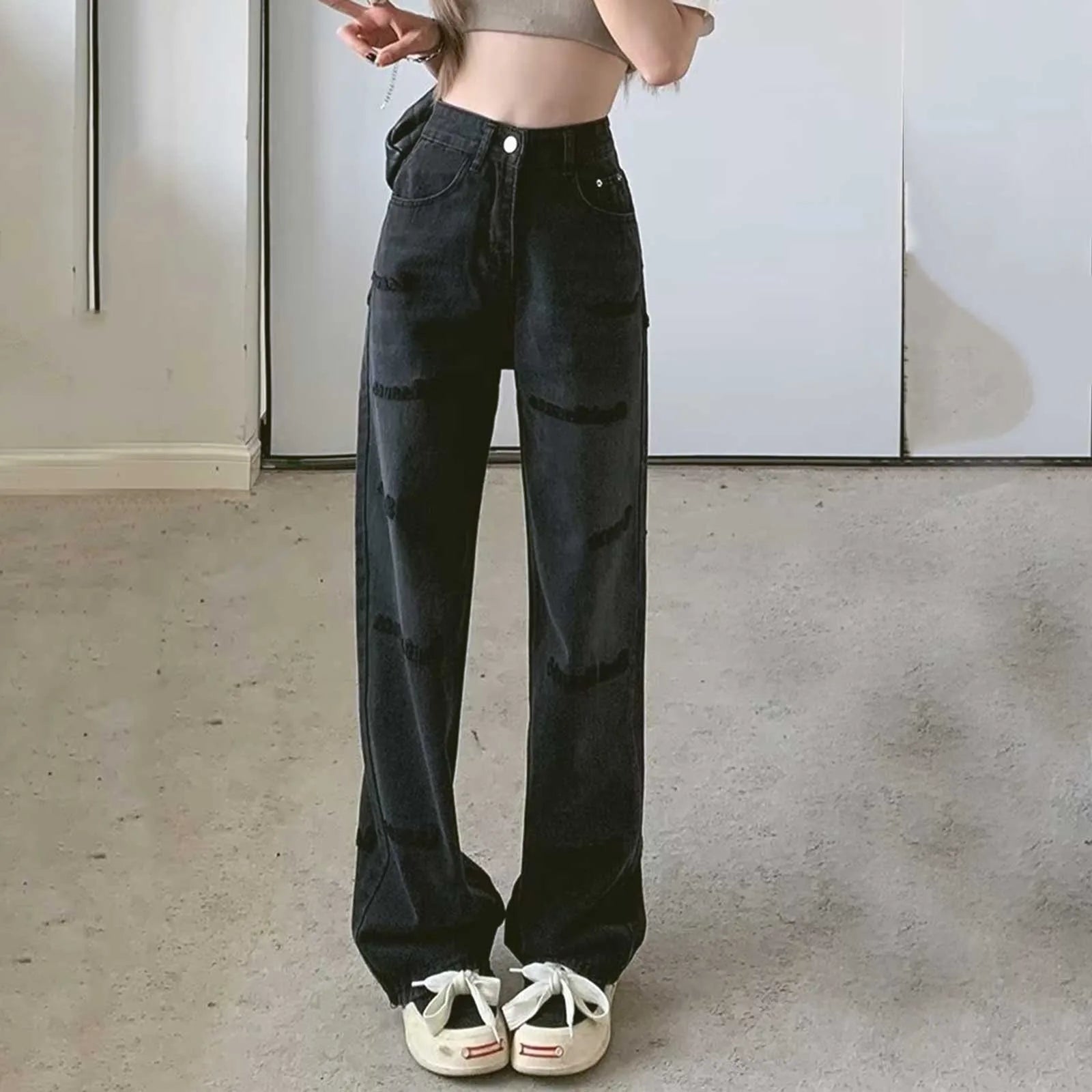 Vintage High Waist Oversize Sweatpants Jeans Black / S