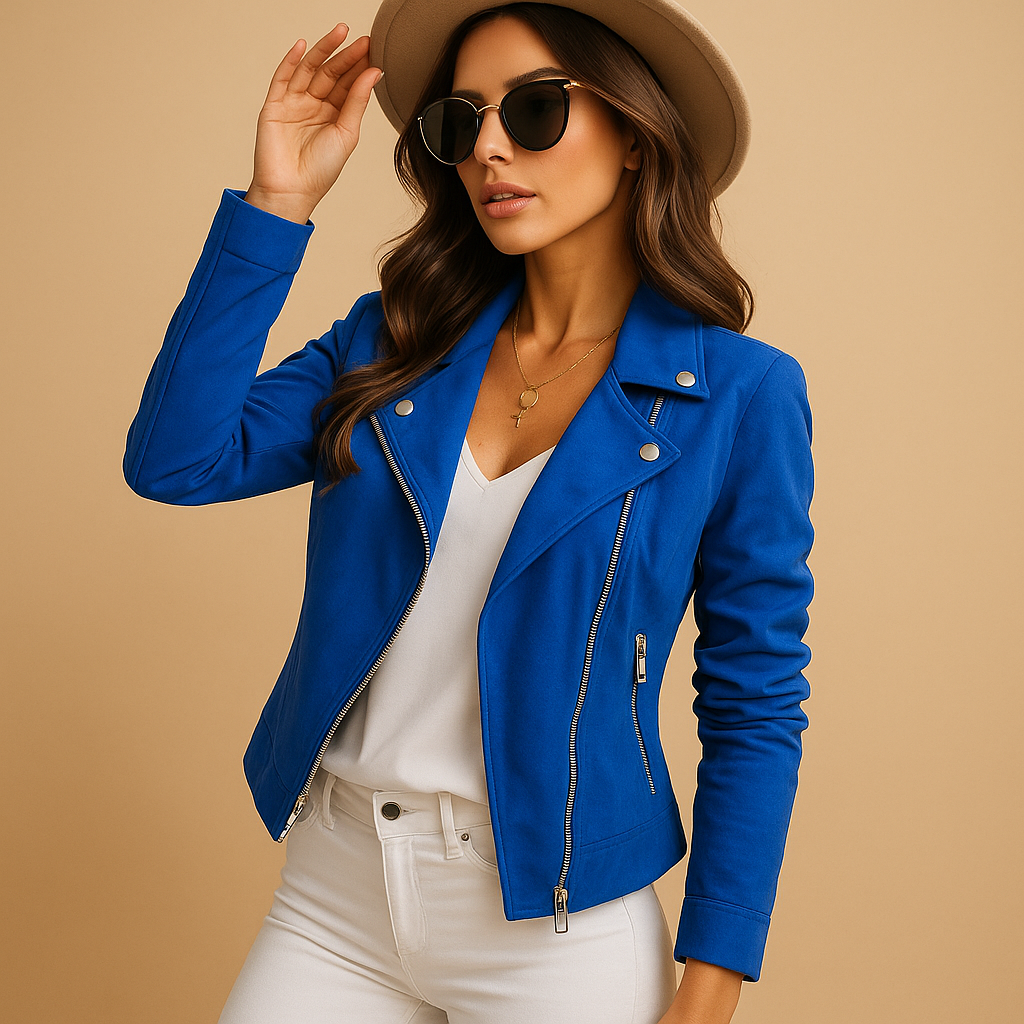 Notch Lapel Asymmetric Zip Long Sleeve Moto Jacket