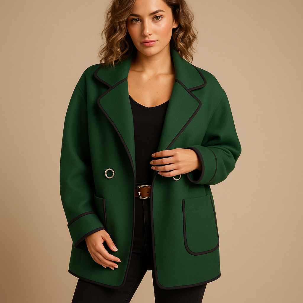 Notch Lapel Contrast Piping Single Button Flap Pocket Blazer