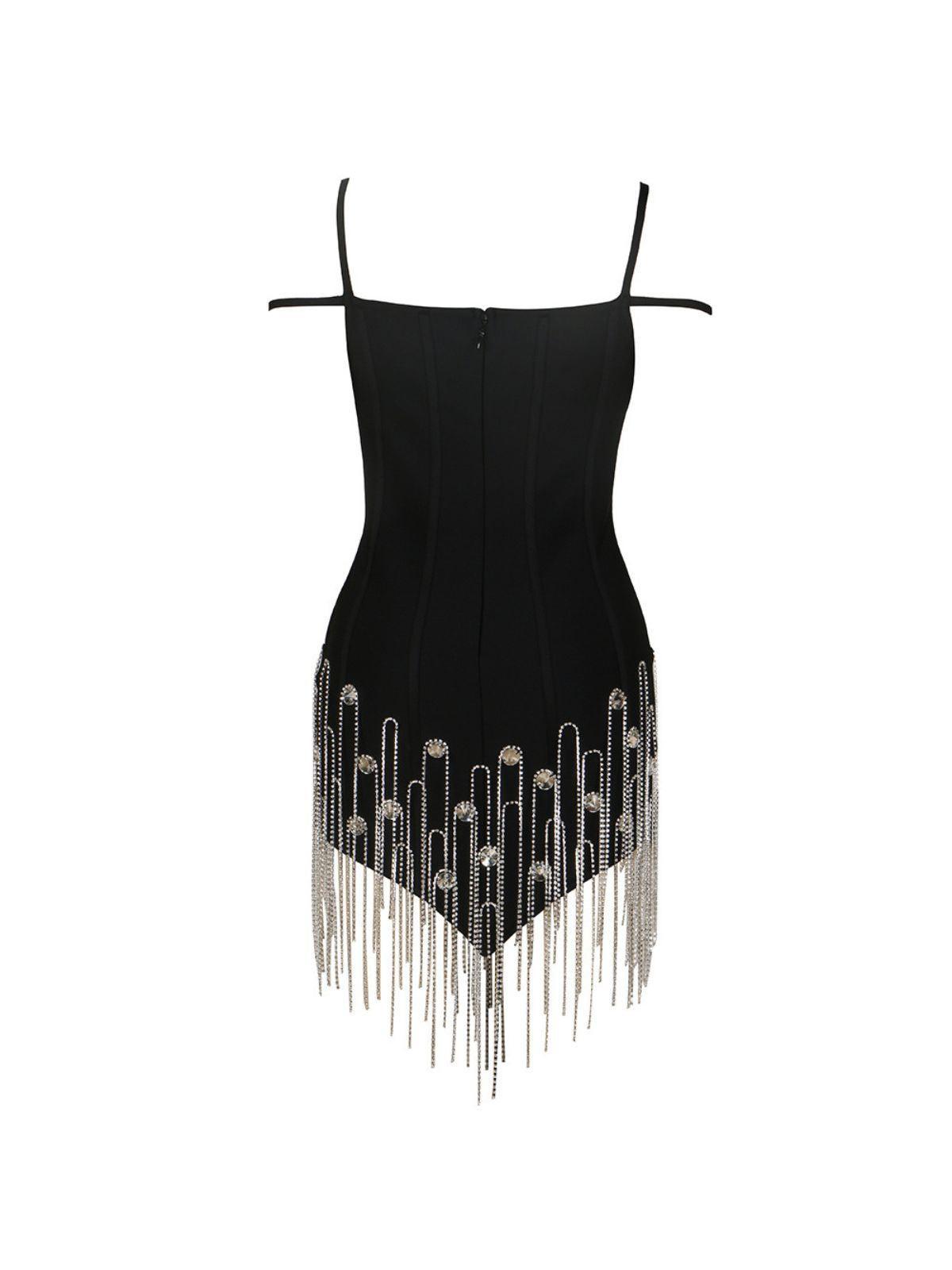 Sweetheart Rhinestone Strap Crystal Fringe Bandage Bodycon Mini Dress
