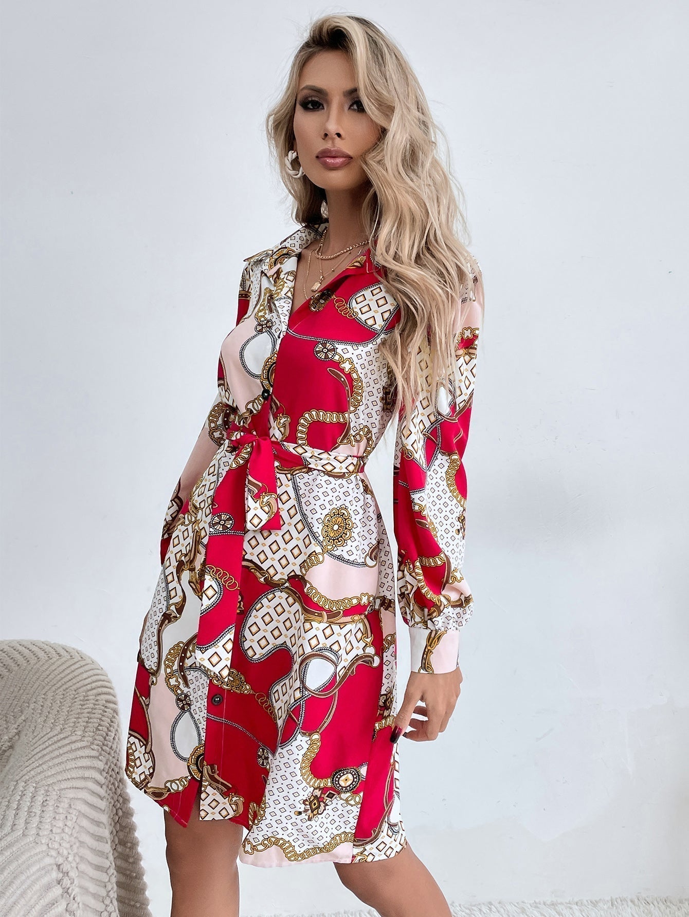 Chain Print Shirt Dress