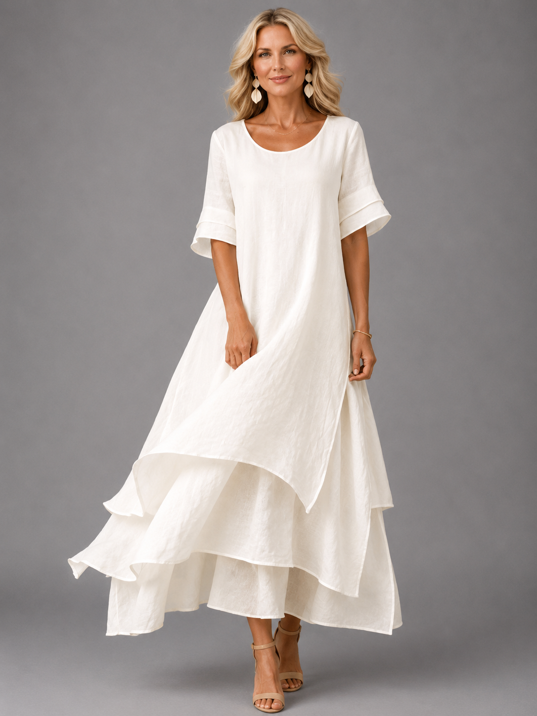 Scoop Neck Ruffle Sleeve Layered Tiered Chiffon Maxi Dress 5