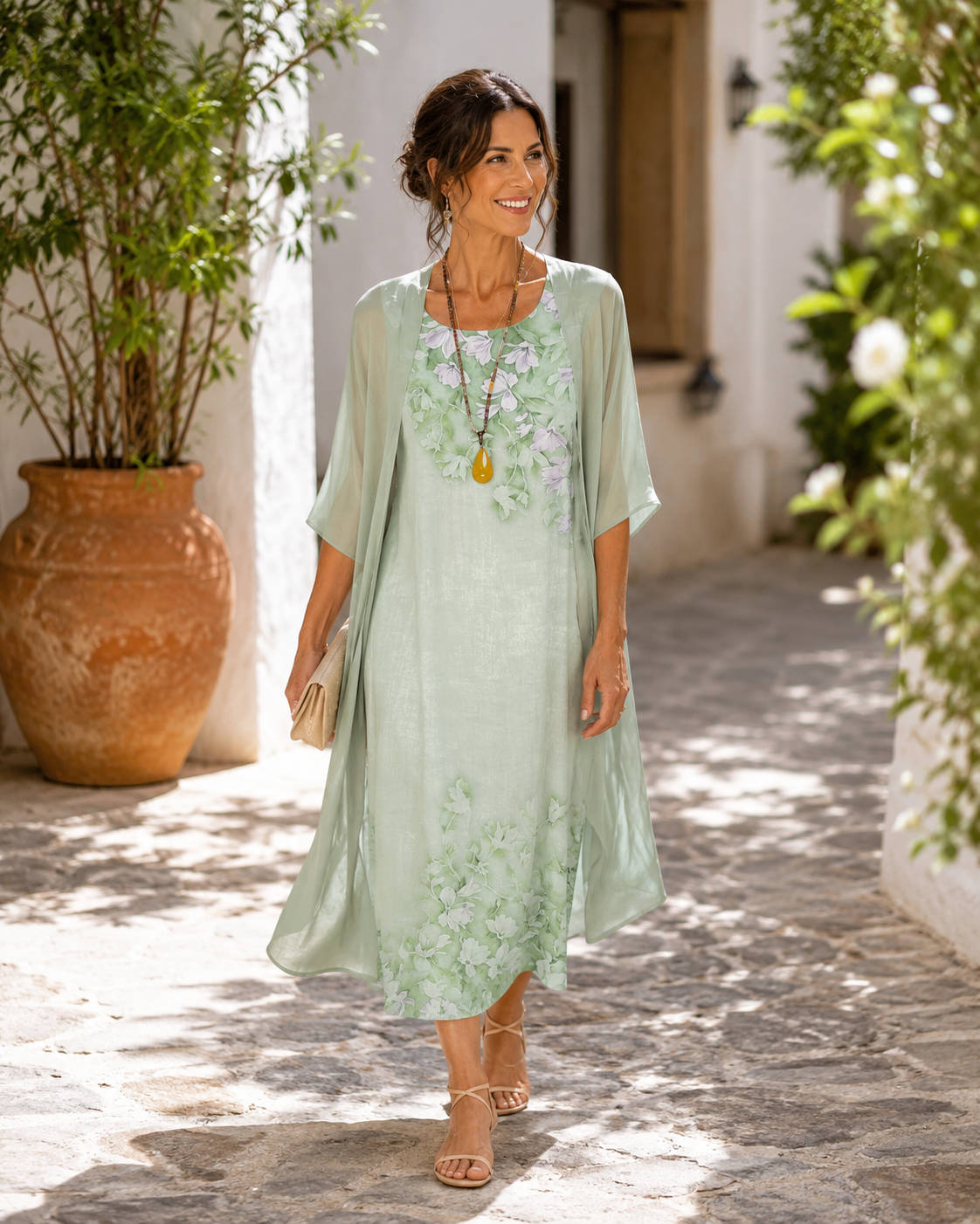 Scoop Neck Floral Slip Dress And Sheer Chiffon Duster Set 3