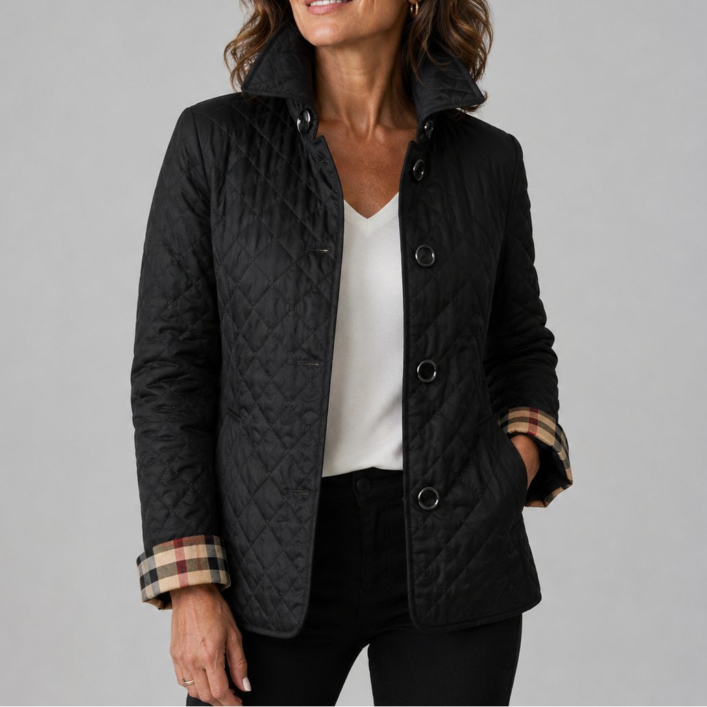 Stand Collar Diamond Quilted Button Front Jacket 2