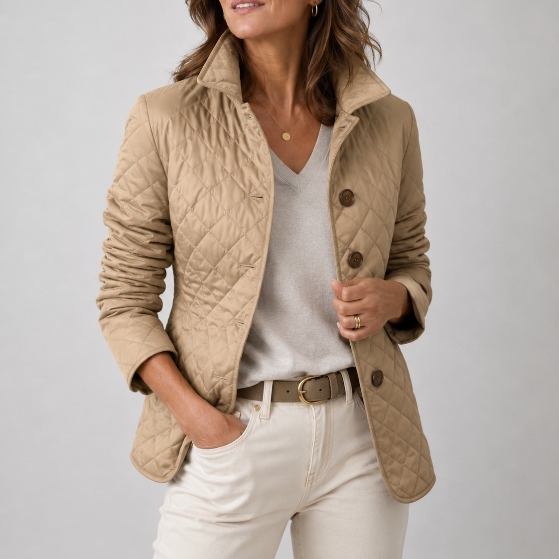 Stand Collar Diamond Quilted Button Front Jacket