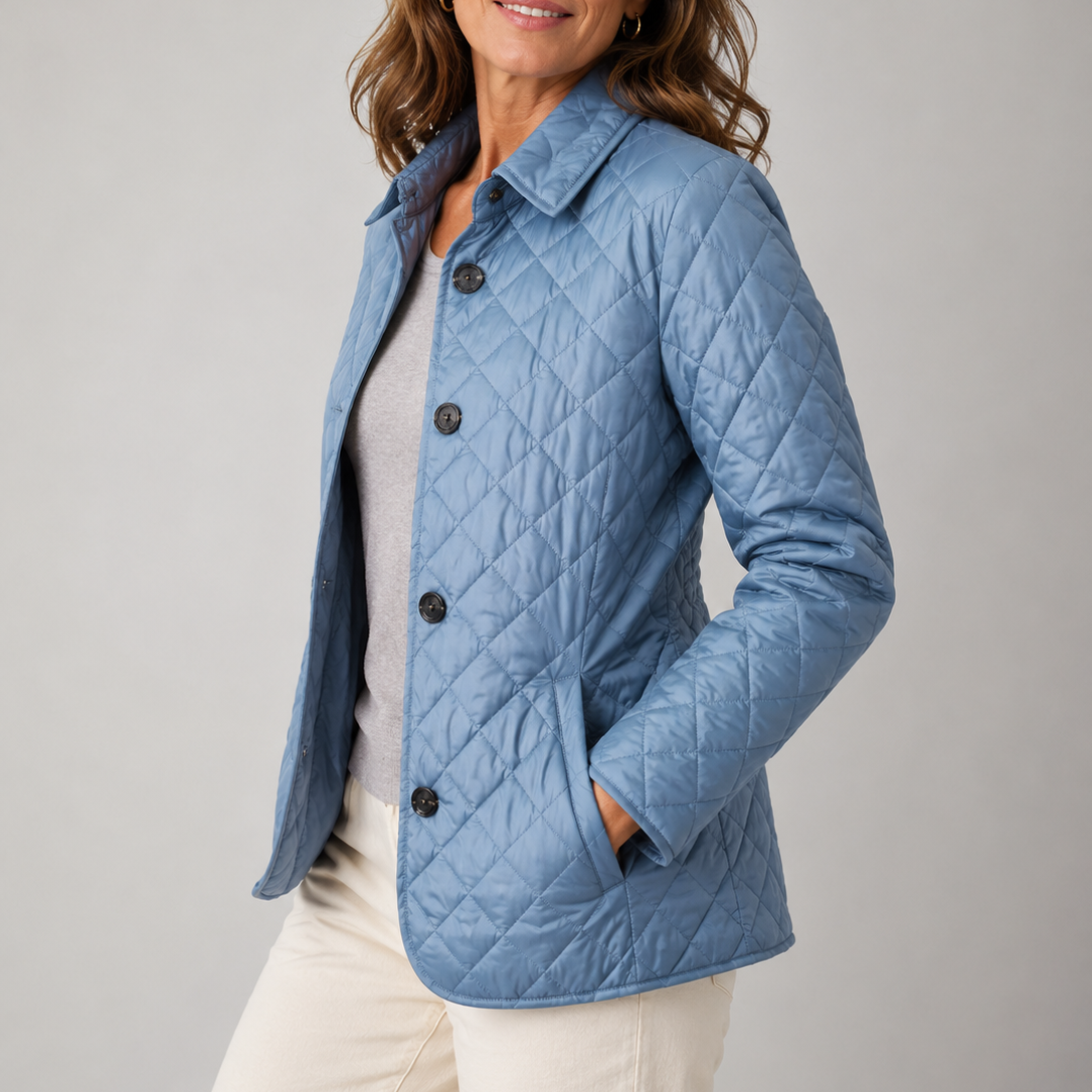 Stand Collar Diamond Quilted Button Front Jacket 3