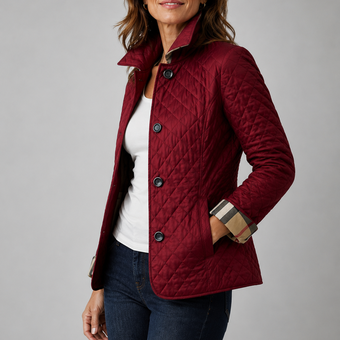 Stand Collar Diamond Quilted Button Front Jacket 4