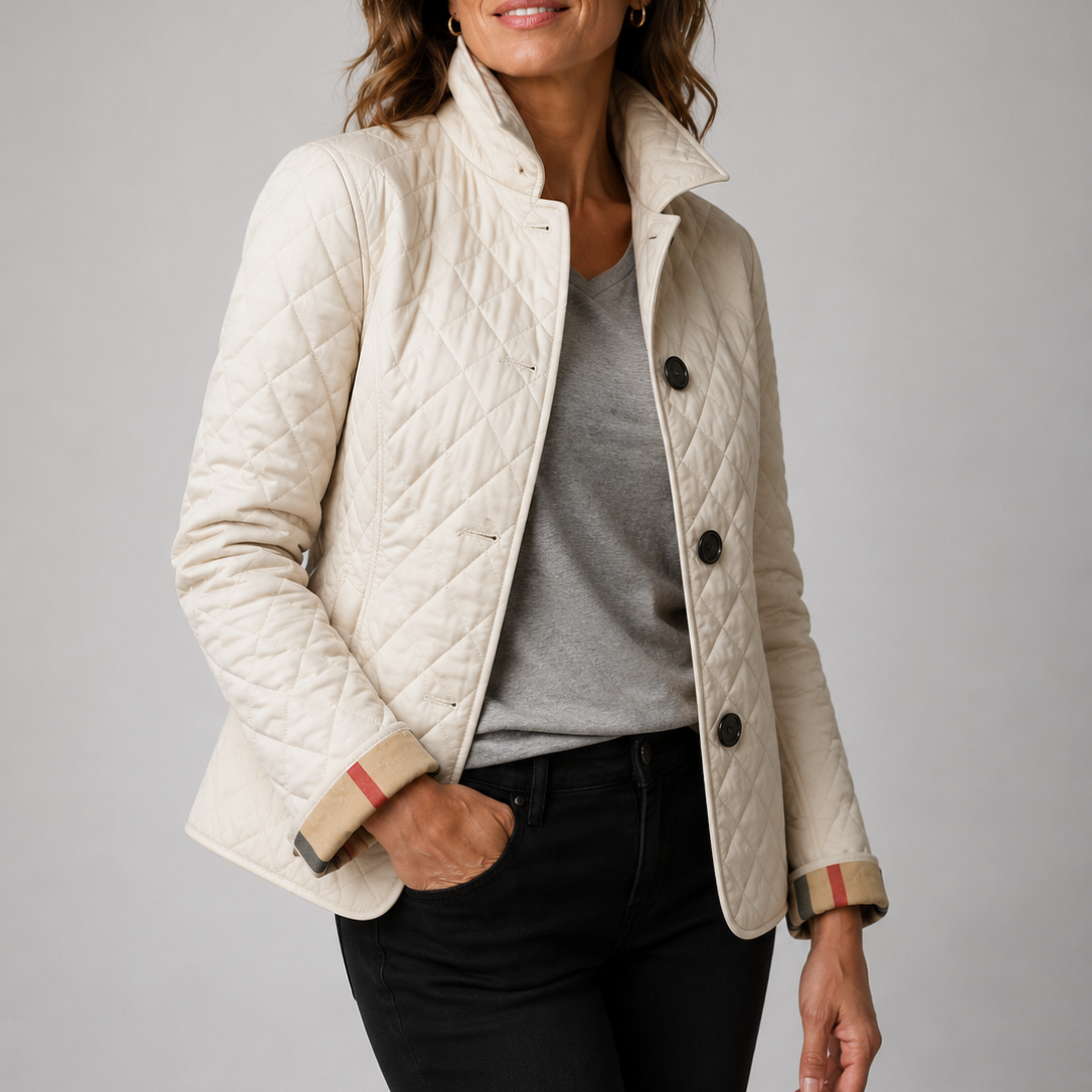 Stand Collar Diamond Quilted Button Front Jacket 5