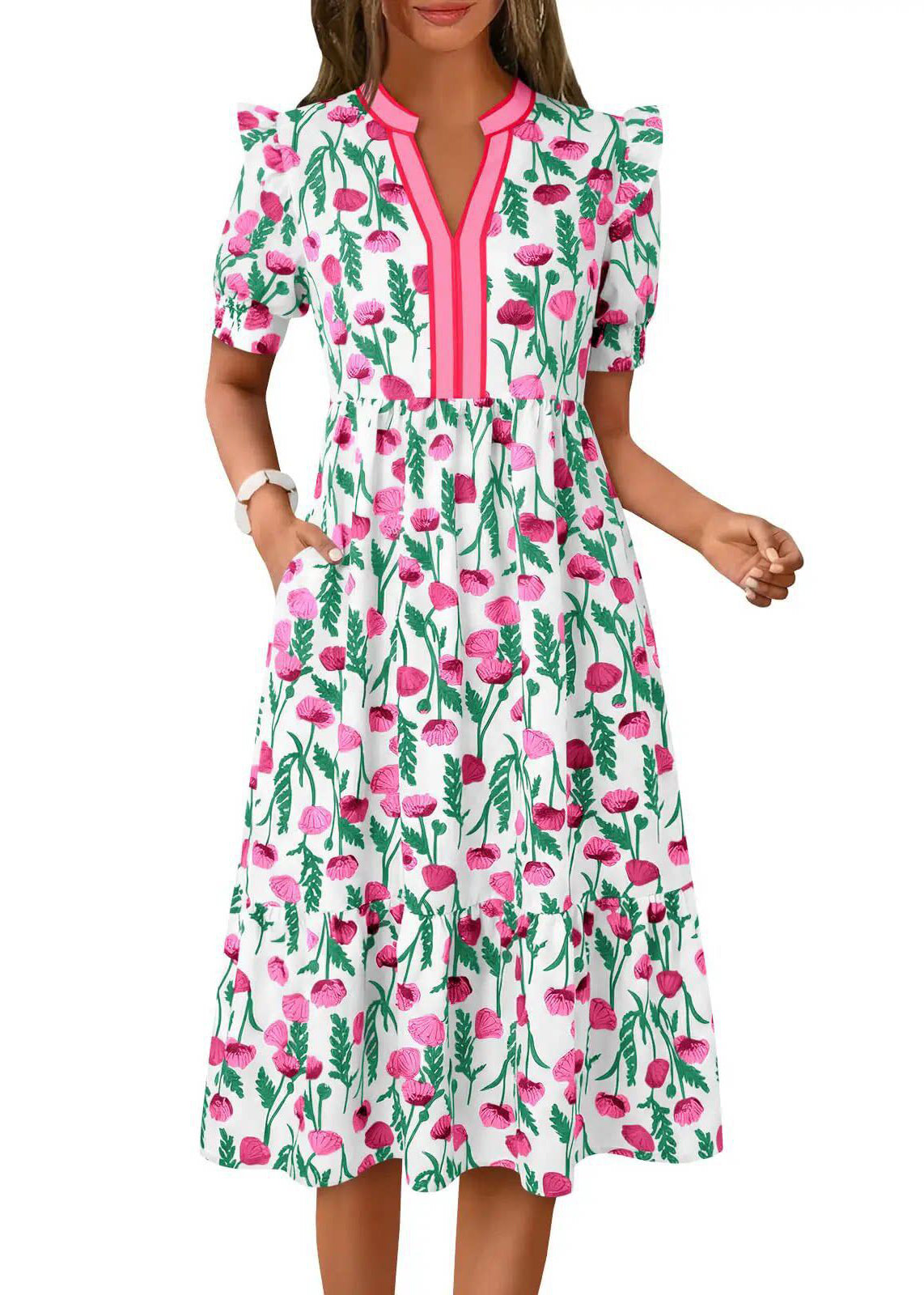 Chic Black Puff Sleeve Ruffled Print Cotton Dress
