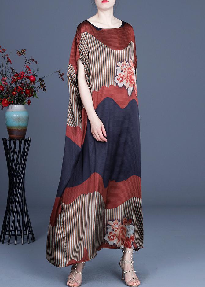 Chic Color block Batwing Sleeve Silk Maxi Dresses Summer Spring