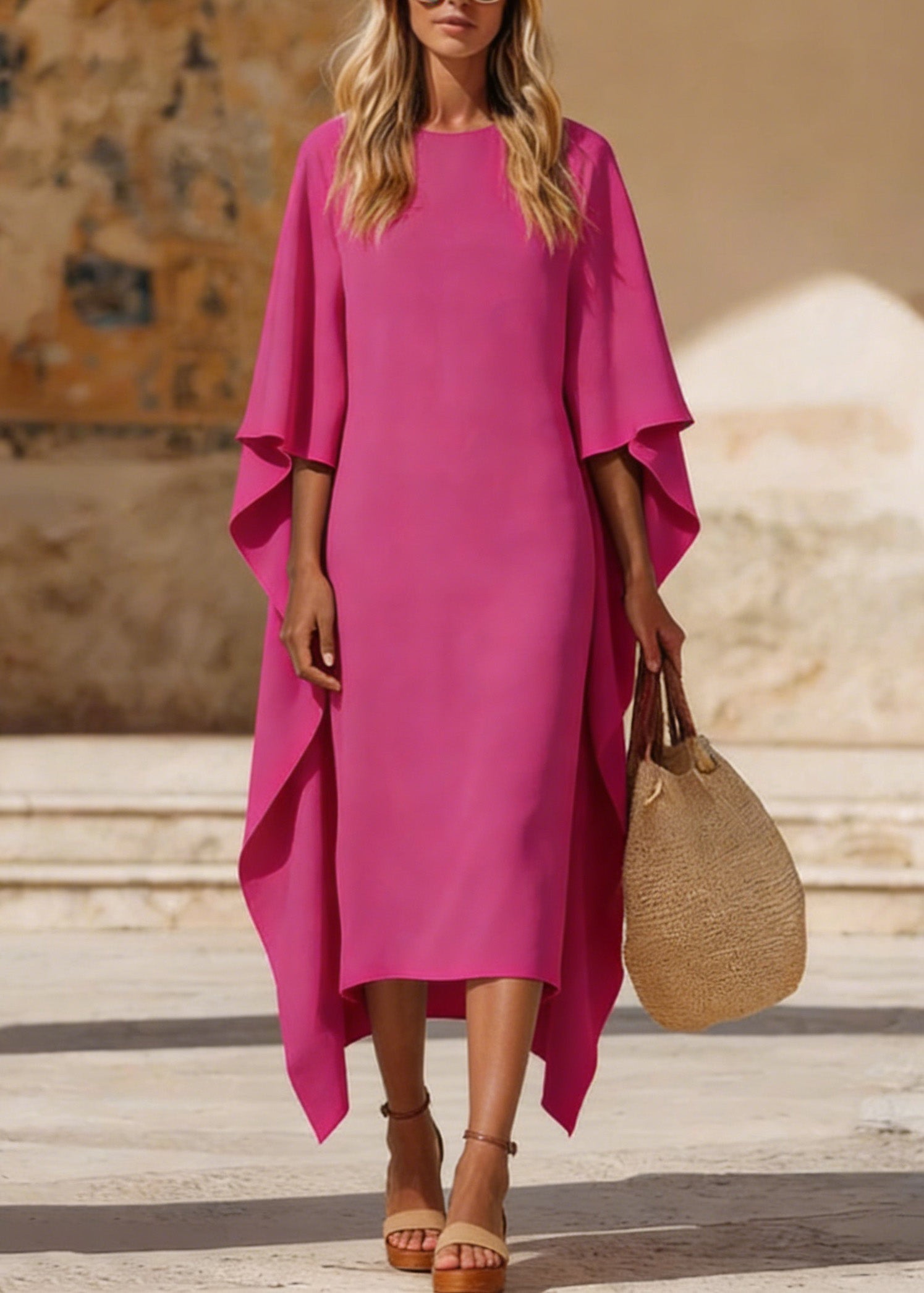 Chic Rose Asymmetrical Design Holiday Maxi Dress Spring